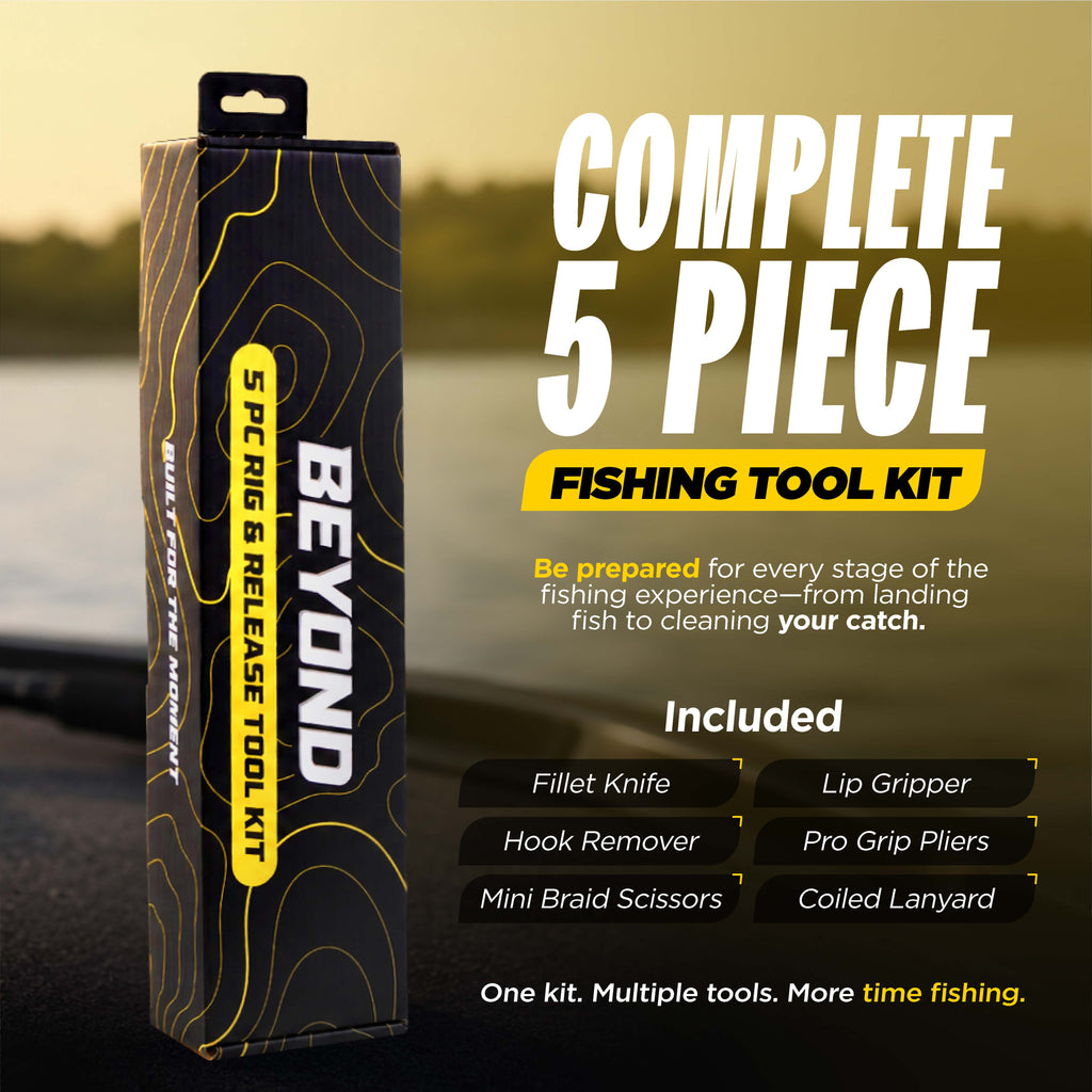Beyond Braid Fishing 5-Piece Fishing Tool Kit - Pliers, Fillet Knife, Hook Remover, Lip Gripper, and Braid Scissors
