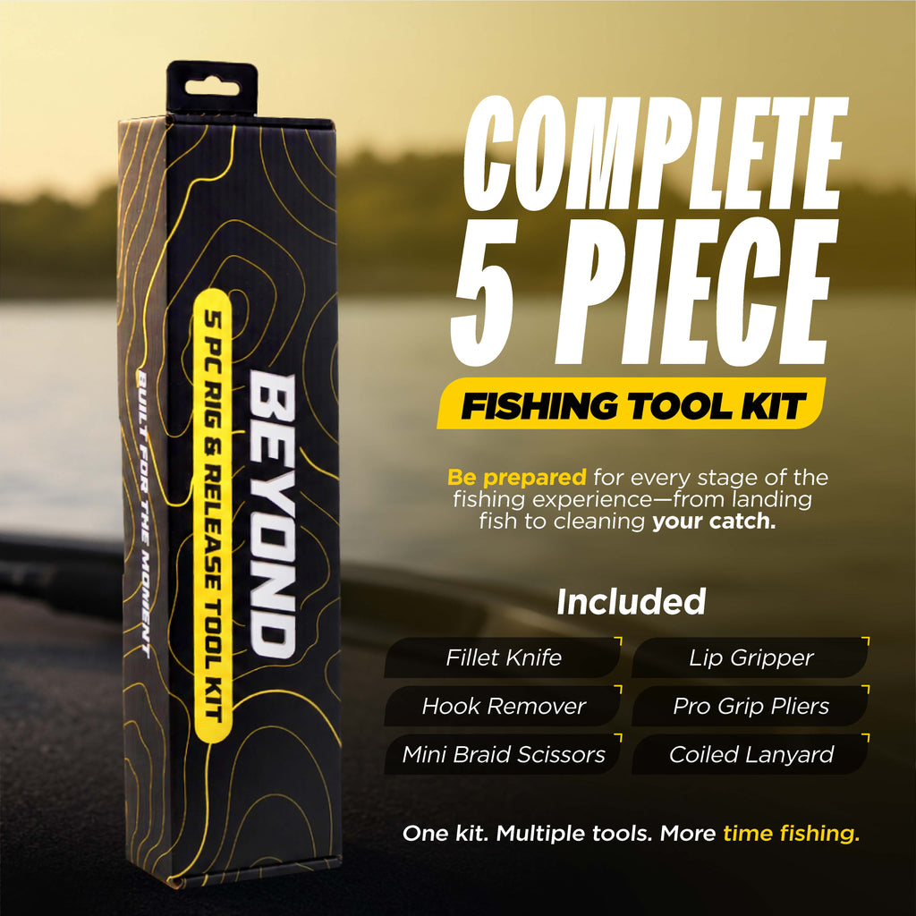 Beyond Braid Fishing 5-Piece Fishing Tool Kit - Pliers, Fillet Knife, Hook Remover, Lip Gripper, and Braid Scissors